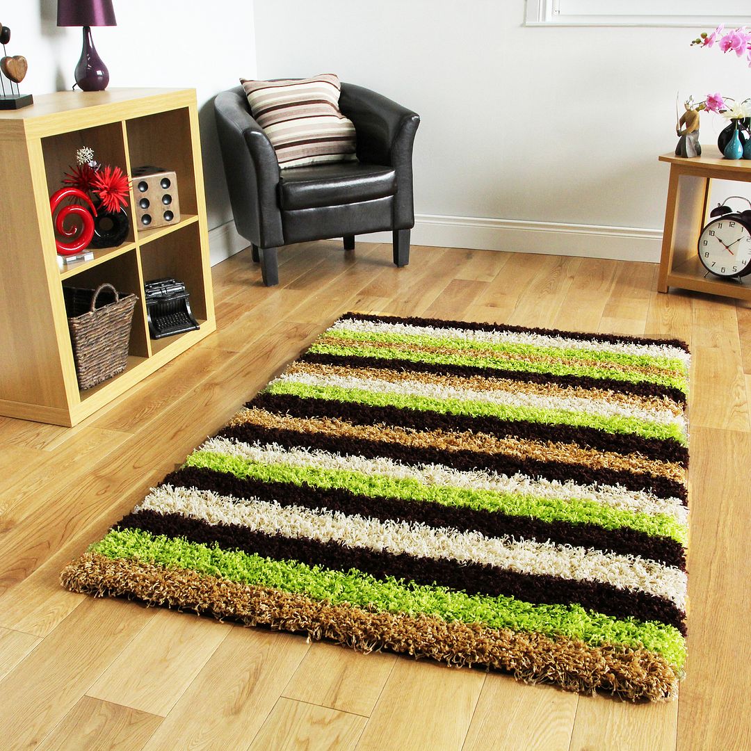 Small Large Cheap Soft Modern Lime Green Brown Striped Non Shedding Shaggy Rugs eBay